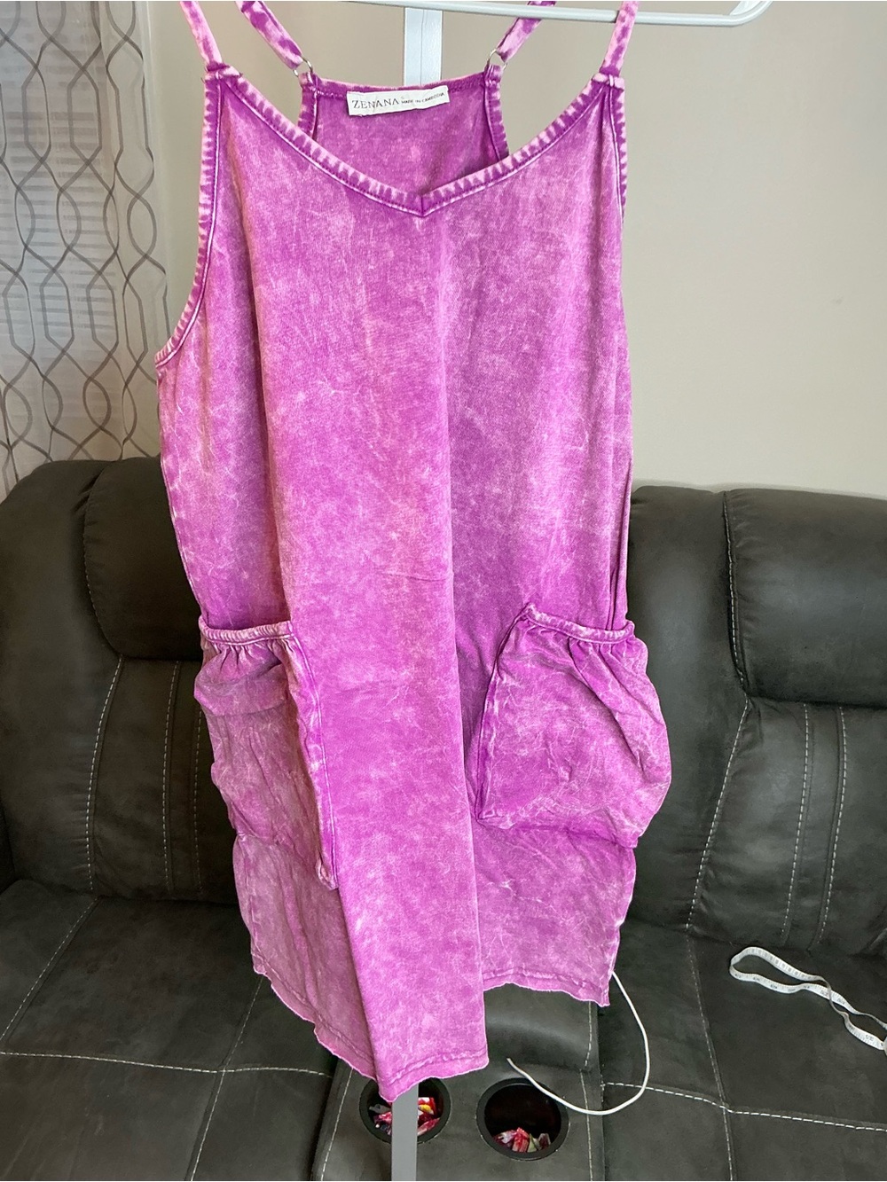 Zenana Outfitters Pink Purple Mineral-Wash Tank Dress
